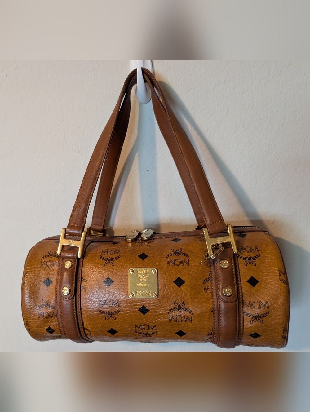 MCM Cognac Visetos Barrel Bag - Cognac Brown Beautiful In Excellent Condition!